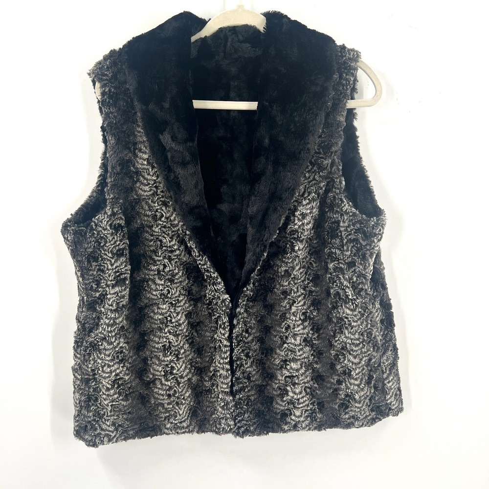 Pandemonium Millinery‎ Vest Lux Faux Fur Reversible Smokey Essence Black Gray L